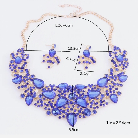 18K gold plated red and white crystal Necklace earrings set - Picture 10 of 12